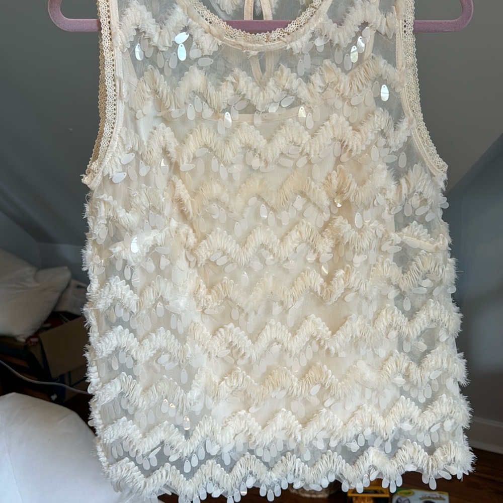 Cream Blue Tassel top from Anthropologie